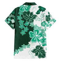 Green Hibiscus Plumeria Floral Family Matching Off Shoulder Short Dress and Hawaiian Shirt - Polynesian Pride