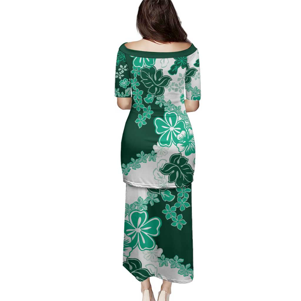Green Hibiscus Plumeria Floral Family Matching Puletasi and Hawaiian Shirt - Polynesian Pride