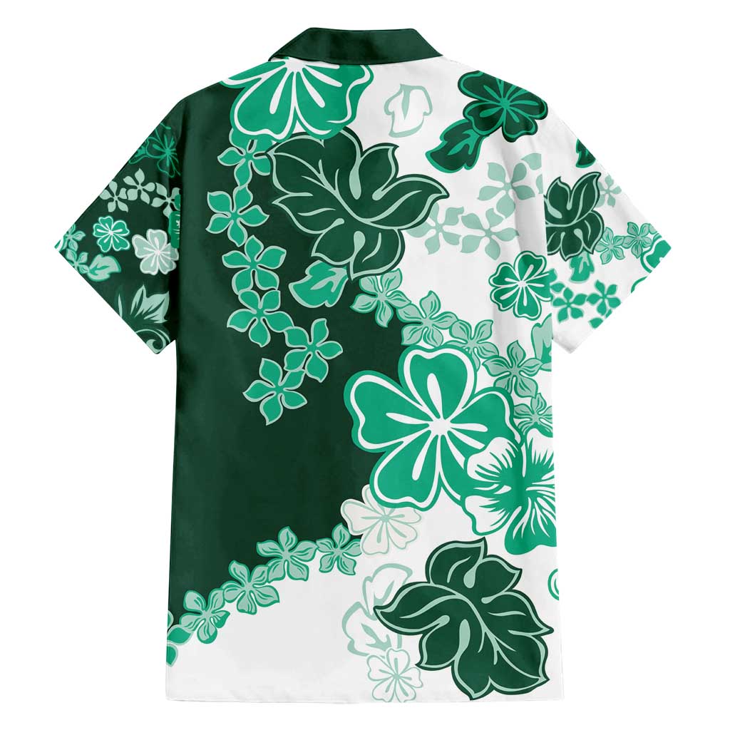 Green Hibiscus Plumeria Floral Family Matching Summer Maxi Dress and Hawaiian Shirt - Polynesian Pride