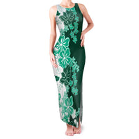 Green Hibiscus Plumeria Floral Family Matching Tank Maxi Dress and Hawaiian Shirt - Polynesian Pride