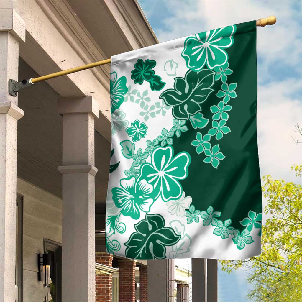 Green Hibiscus Plumeria Floral Garden Flag - Polynesian Pride