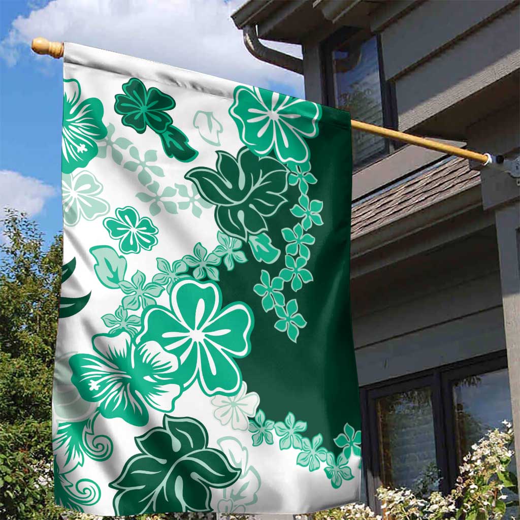 Green Hibiscus Plumeria Floral Garden Flag - Polynesian Pride