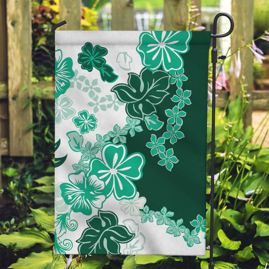 Green Hibiscus Plumeria Floral Garden Flag - Polynesian Pride