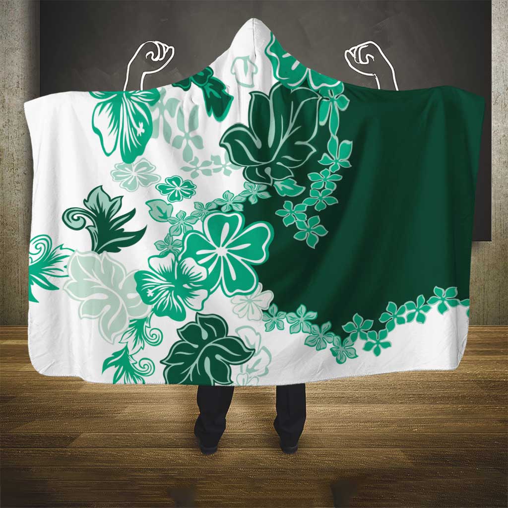 Green Hibiscus Plumeria Floral Hooded Blanket LT01 - Polynesian Pride
