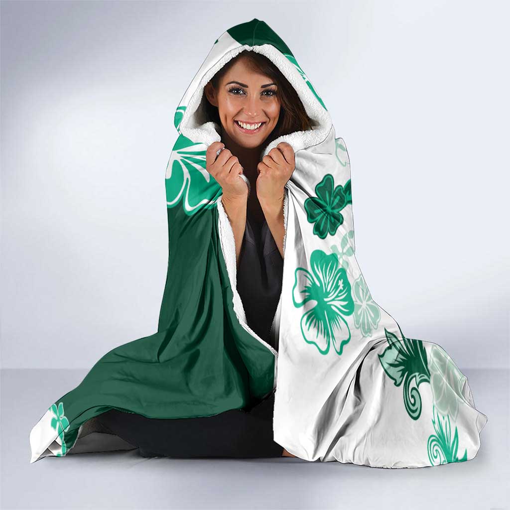 Green Hibiscus Plumeria Floral Hooded Blanket LT01 - Polynesian Pride