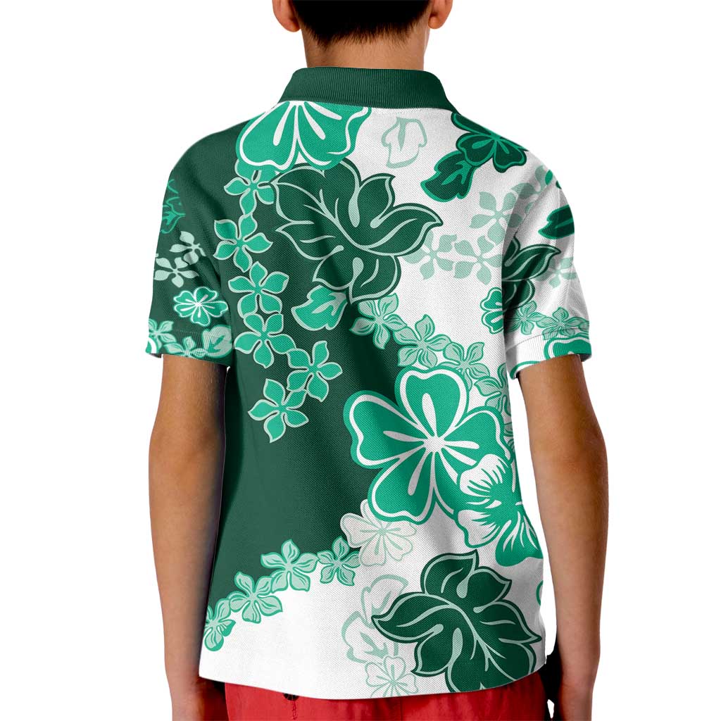Green Hibiscus Plumeria Floral Kid Polo Shirt LT01 - Polynesian Pride