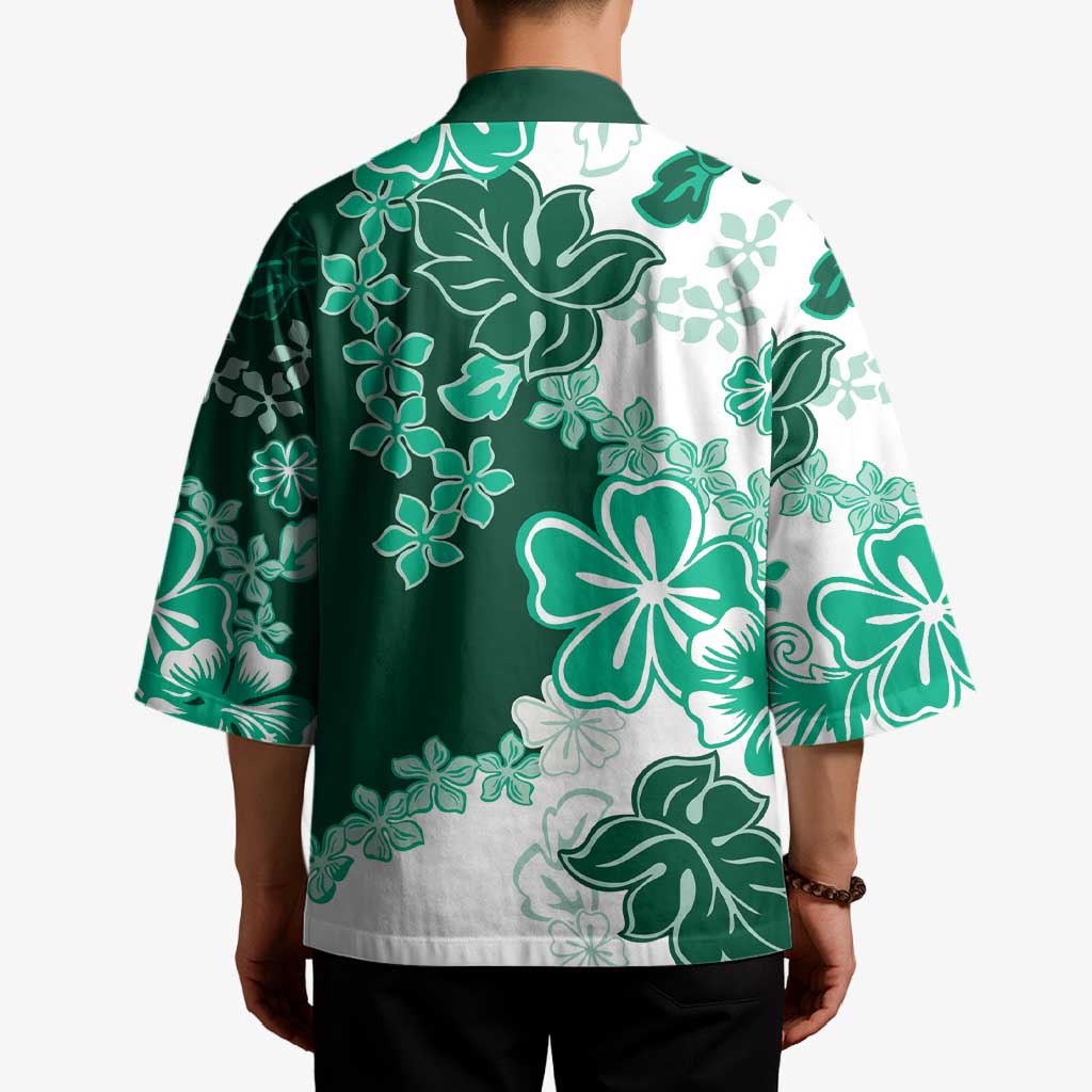 Green Hibiscus Plumeria Floral Kimono - Polynesian Pride