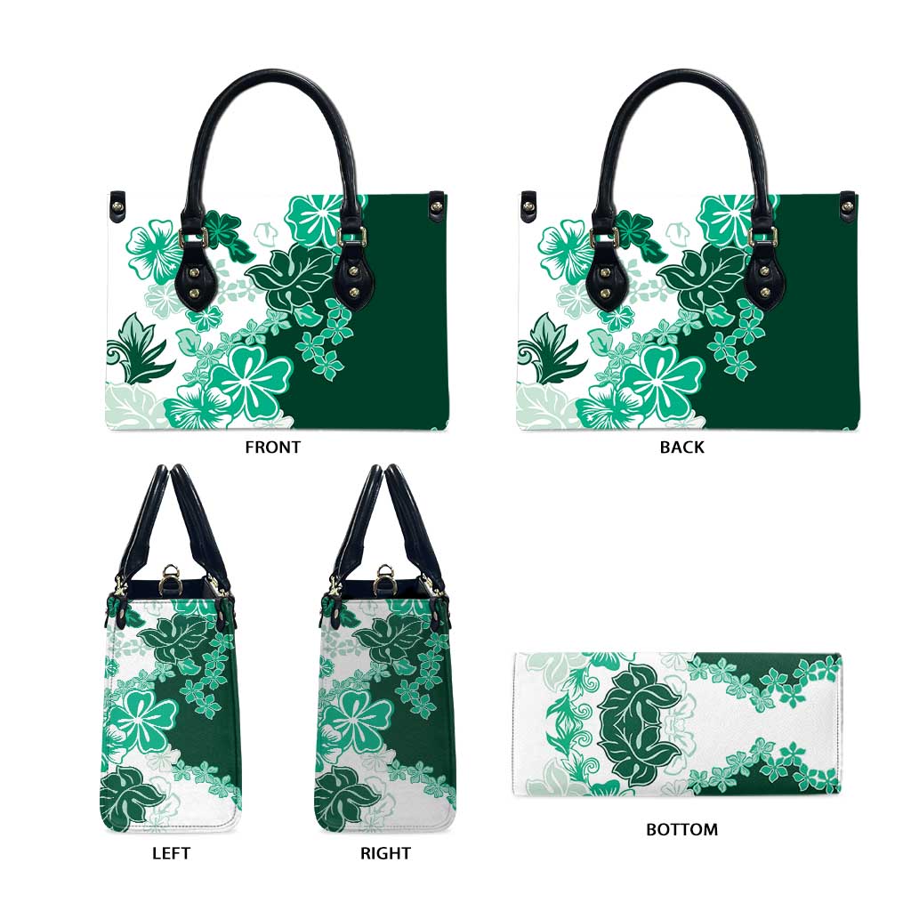 Green Hibiscus Plumeria Floral Leather Bag - Polynesian Pride