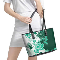Green Hibiscus Plumeria Floral Leather Tote Bag - Polynesian Pride