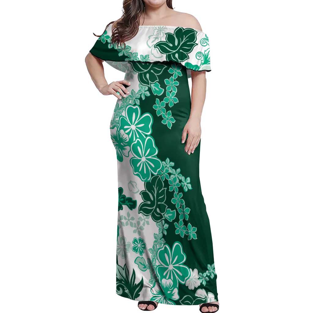 Green Hibiscus Plumeria Floral Off Shoulder Maxi Dress LT01 Women Green - Polynesian Pride
