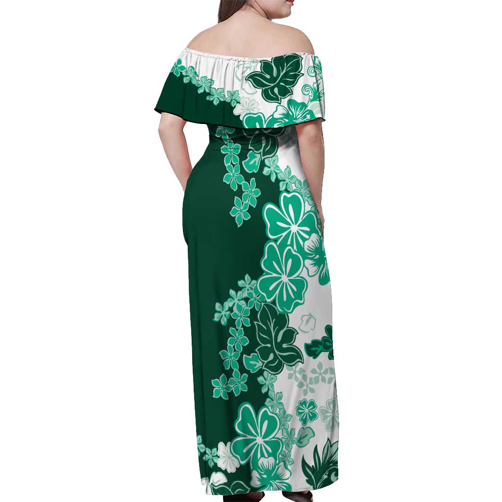 Green Hibiscus Plumeria Floral Off Shoulder Maxi Dress LT01 - Polynesian Pride
