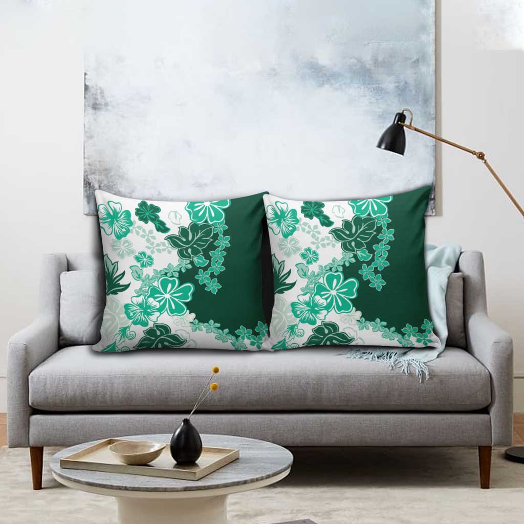 Green Hibiscus Plumeria Floral Pillow Cover LT01 - Polynesian Pride