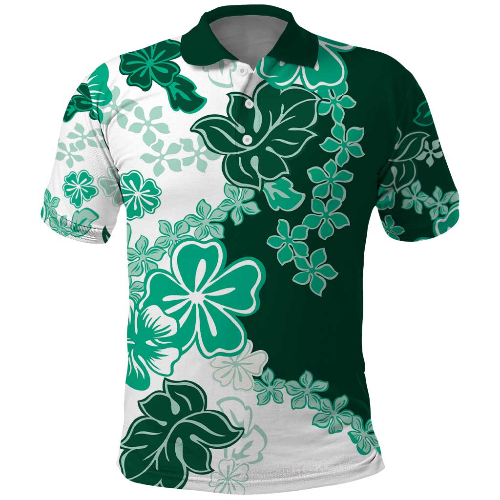 Green Hibiscus Plumeria Floral Polo Shirt LT01 Green - Polynesian Pride