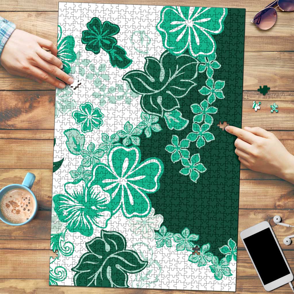 Green Hibiscus Plumeria Floral Puzzle LT01