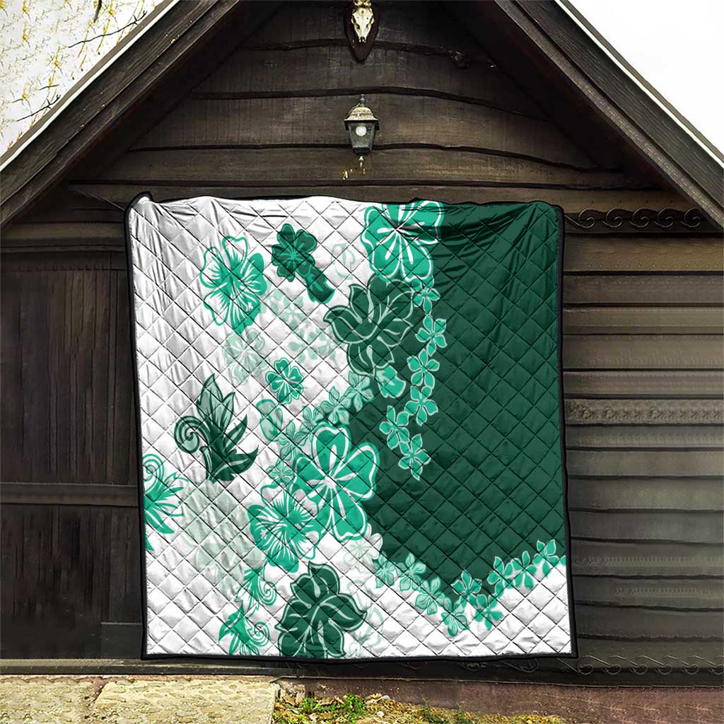 Green Hibiscus Plumeria Floral Quilt - Polynesian Pride