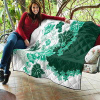 Green Hibiscus Plumeria Floral Quilt - Polynesian Pride