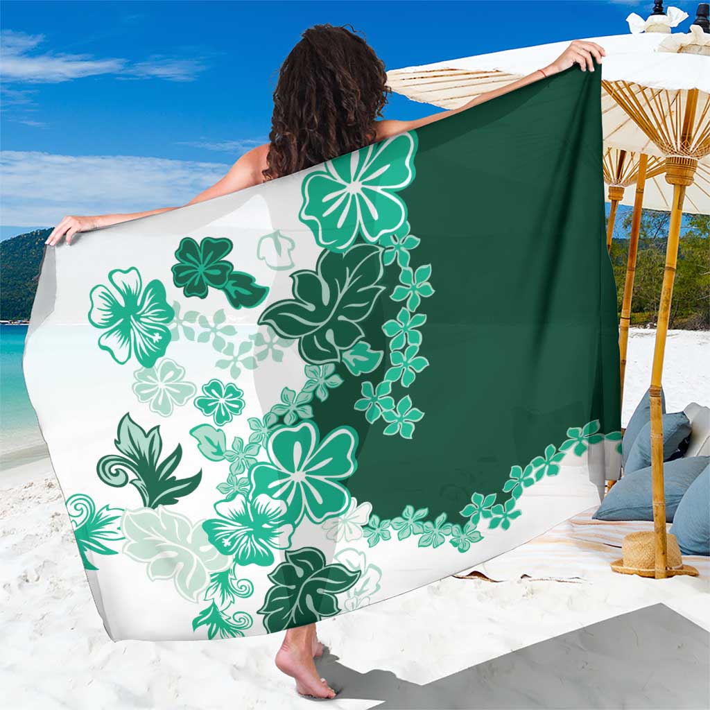 Green Hibiscus Plumeria Floral Sarong - Polynesian Pride