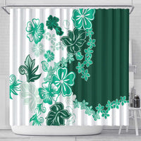 Green Hibiscus Plumeria Floral Shower Curtain - Polynesian Pride