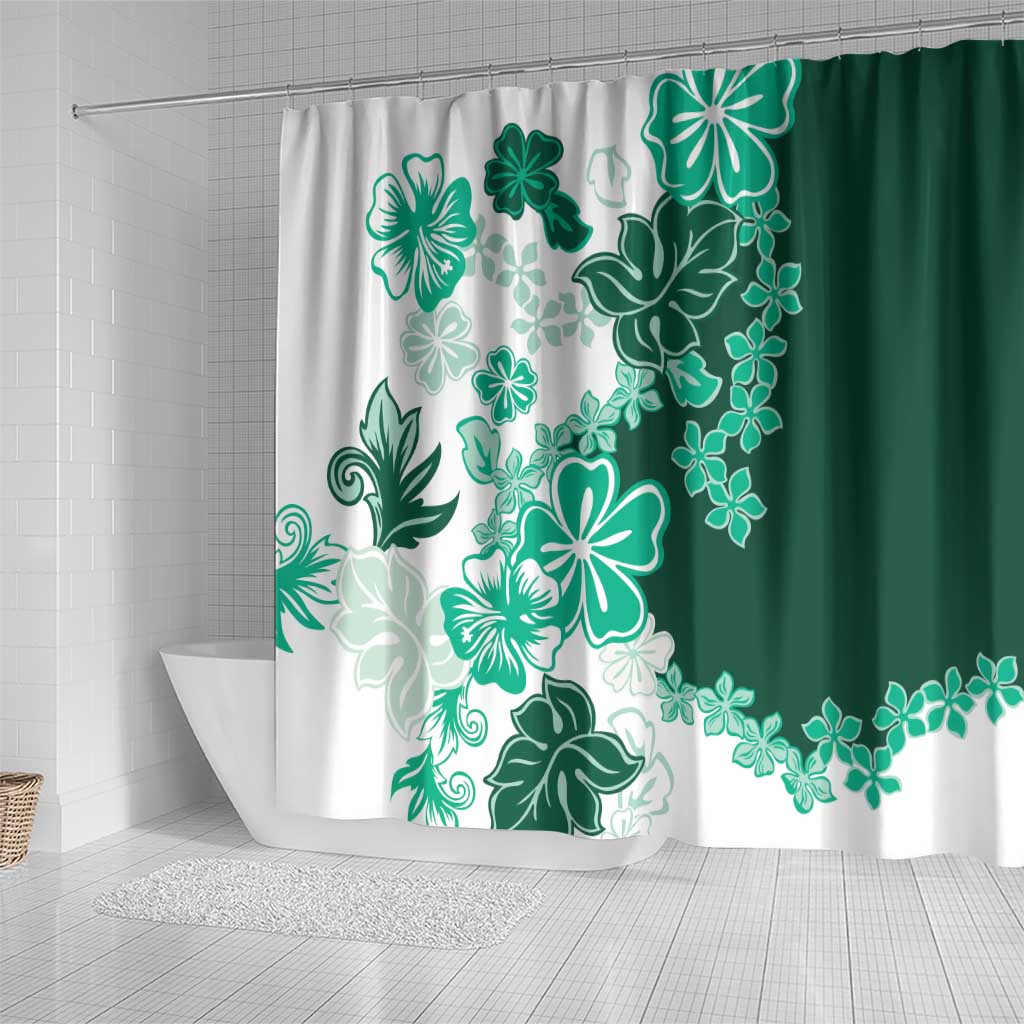Green Hibiscus Plumeria Floral Shower Curtain - Polynesian Pride