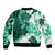 Green Hibiscus Plumeria Floral Sleeve Zip Bomber Jacket - Polynesian Pride