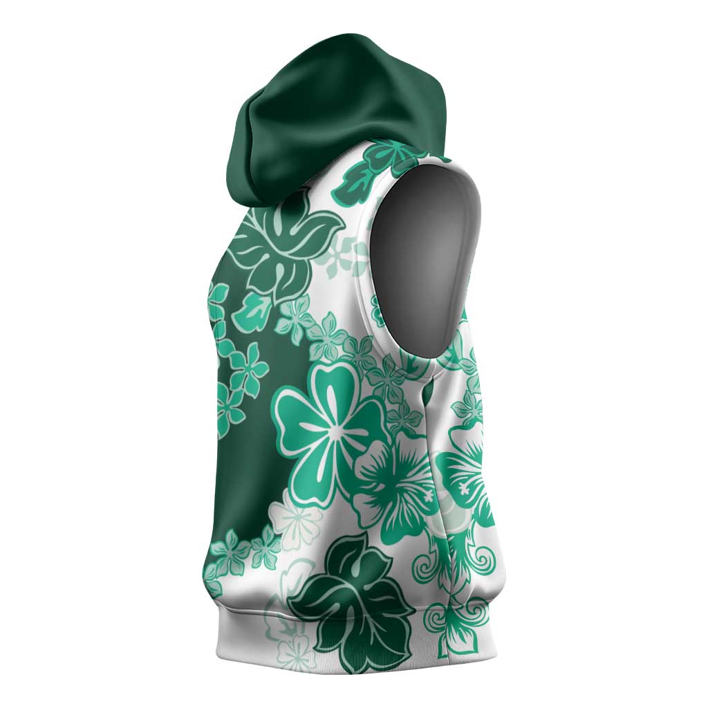 Green Hibiscus Plumeria Floral Sleeveless Hoodie LT01 - Polynesian Pride