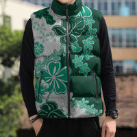 Green Hibiscus Plumeria Floral Sleeveless Puffer Jacket LT01 - Polynesian Pride