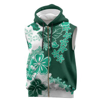 Green Hibiscus Plumeria Floral Sleeveless Zip Hoodie - Polynesian Pride