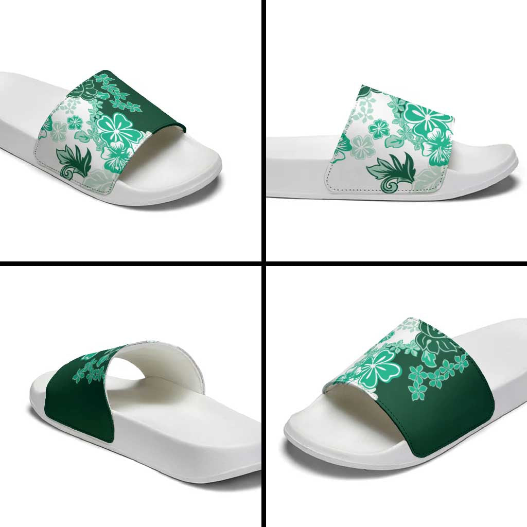 Green Hibiscus Plumeria Floral Slide Sandals - Polynesian Pride