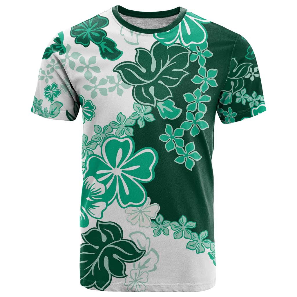 Green Hibiscus Plumeria Floral T Shirt - Polynesian Pride