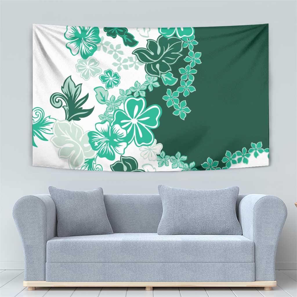 Green Hibiscus Plumeria Floral Tapestry LT01 - Polynesian Pride