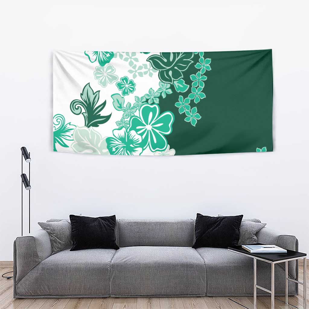 Green Hibiscus Plumeria Floral Tapestry LT01 - Polynesian Pride