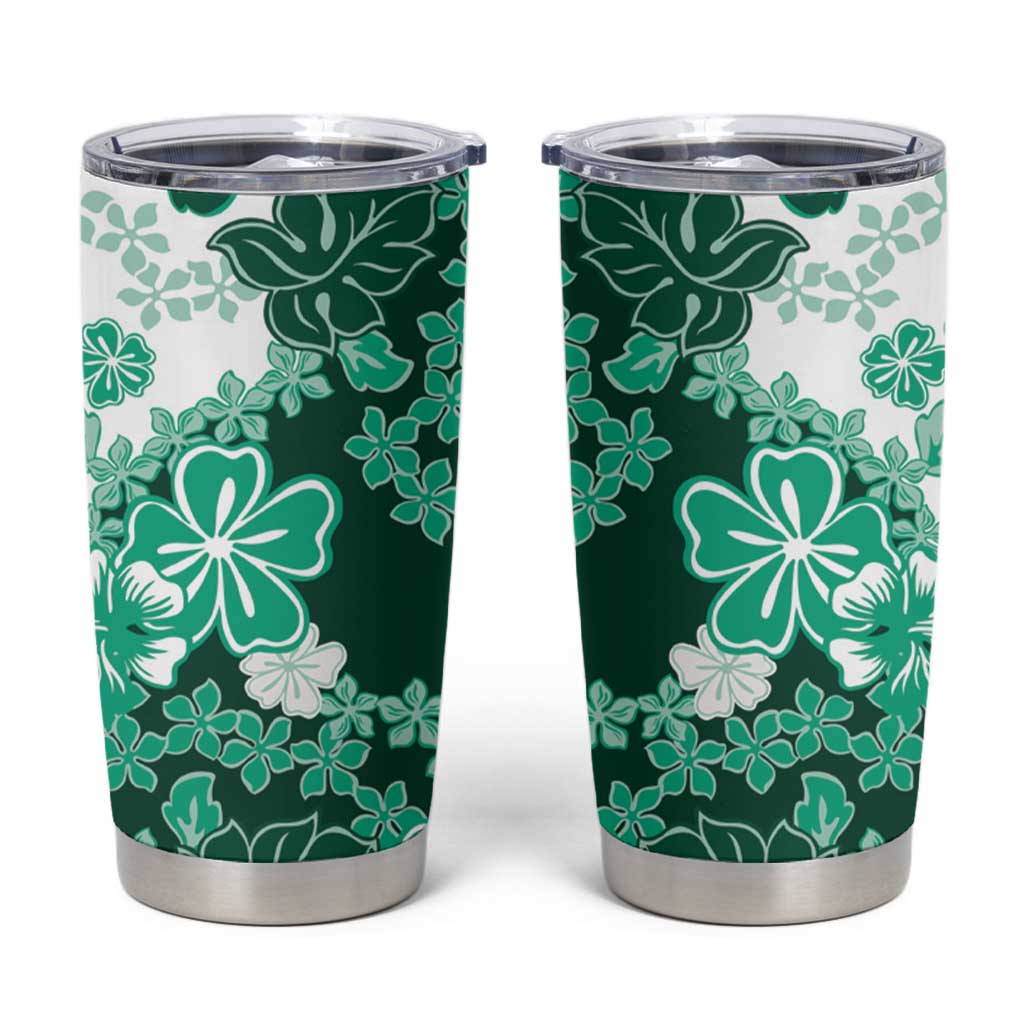 Green Hibiscus Plumeria Floral Tumbler Cup - Polynesian Pride
