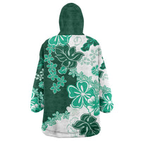 Green Hibiscus Plumeria Floral Wearable Blanket Hoodie - Polynesian Pride