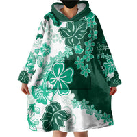 Green Hibiscus Plumeria Floral Wearable Blanket Hoodie - Polynesian Pride