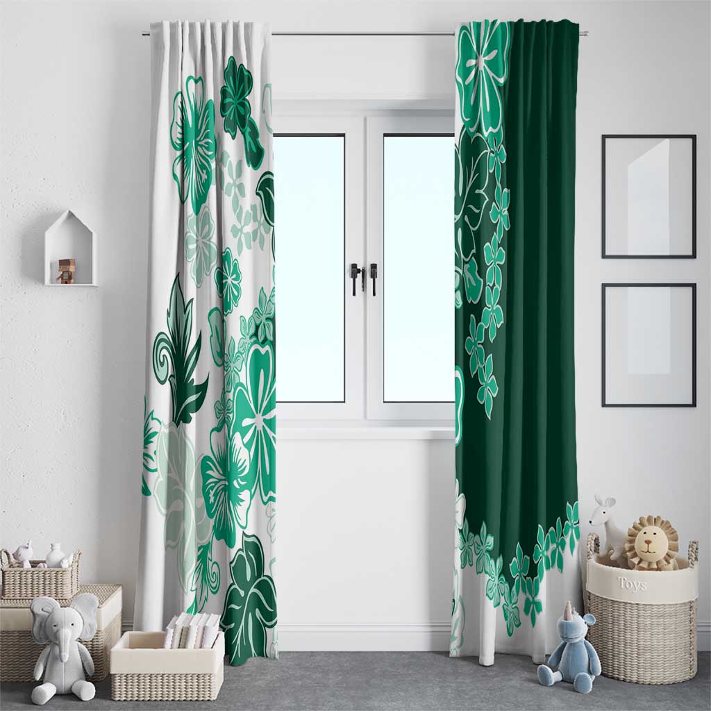Green Hibiscus Plumeria Floral Window Curtain - Polynesian Pride