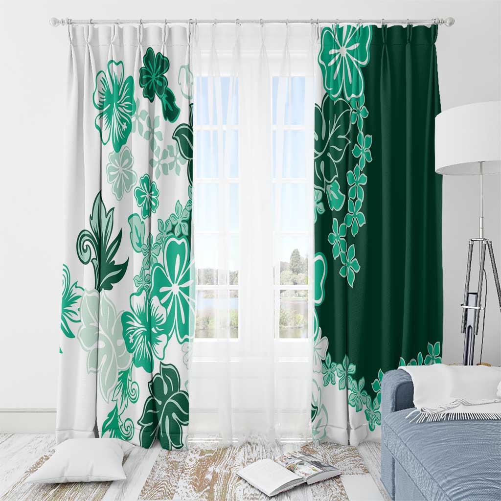 Green Hibiscus Plumeria Floral Window Curtain - Polynesian Pride