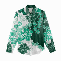 Green Hibiscus Plumeria Floral Women Casual Shirt - Polynesian Pride
