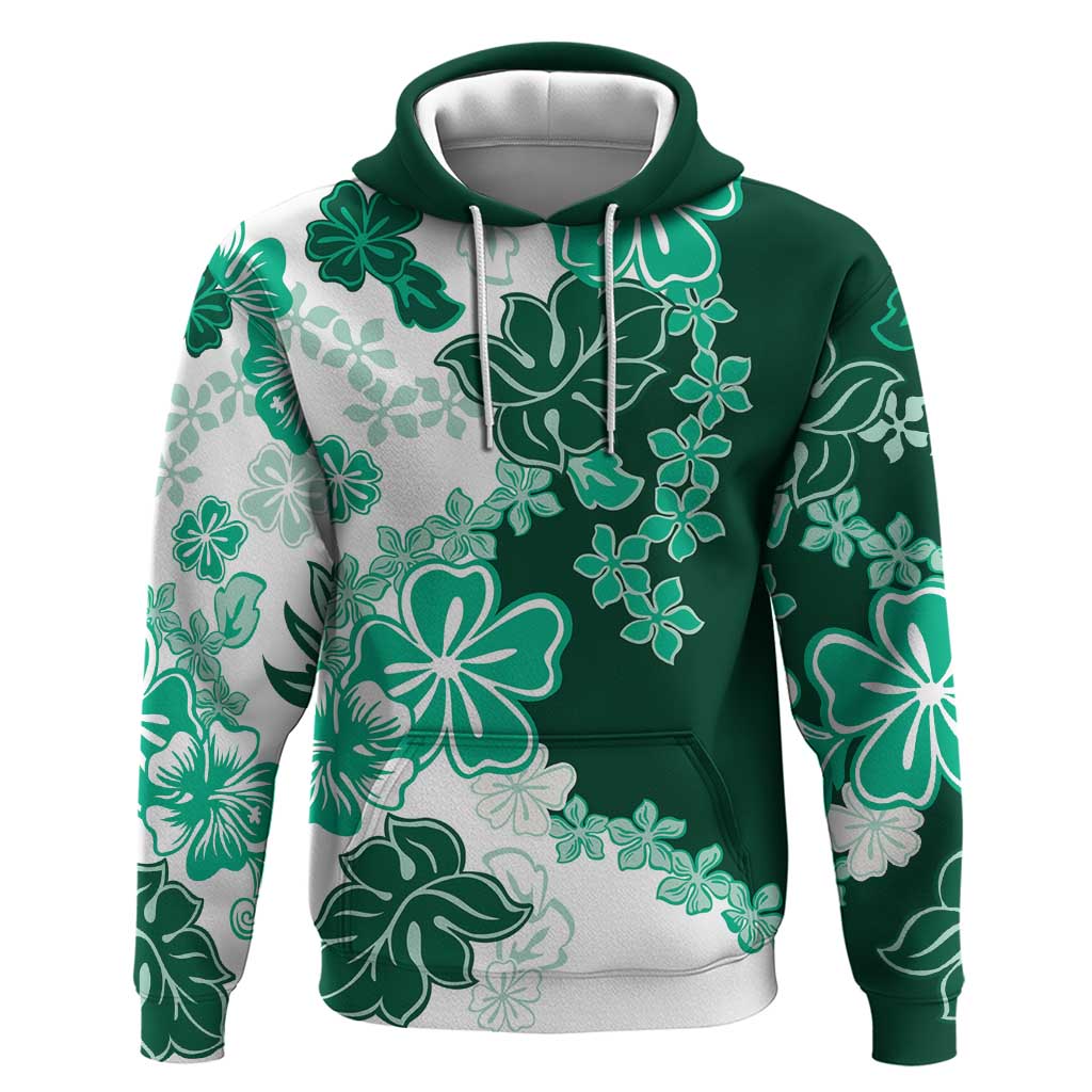 Green Hibiscus Plumeria Floral Zip Hoodie - Polynesian Pride