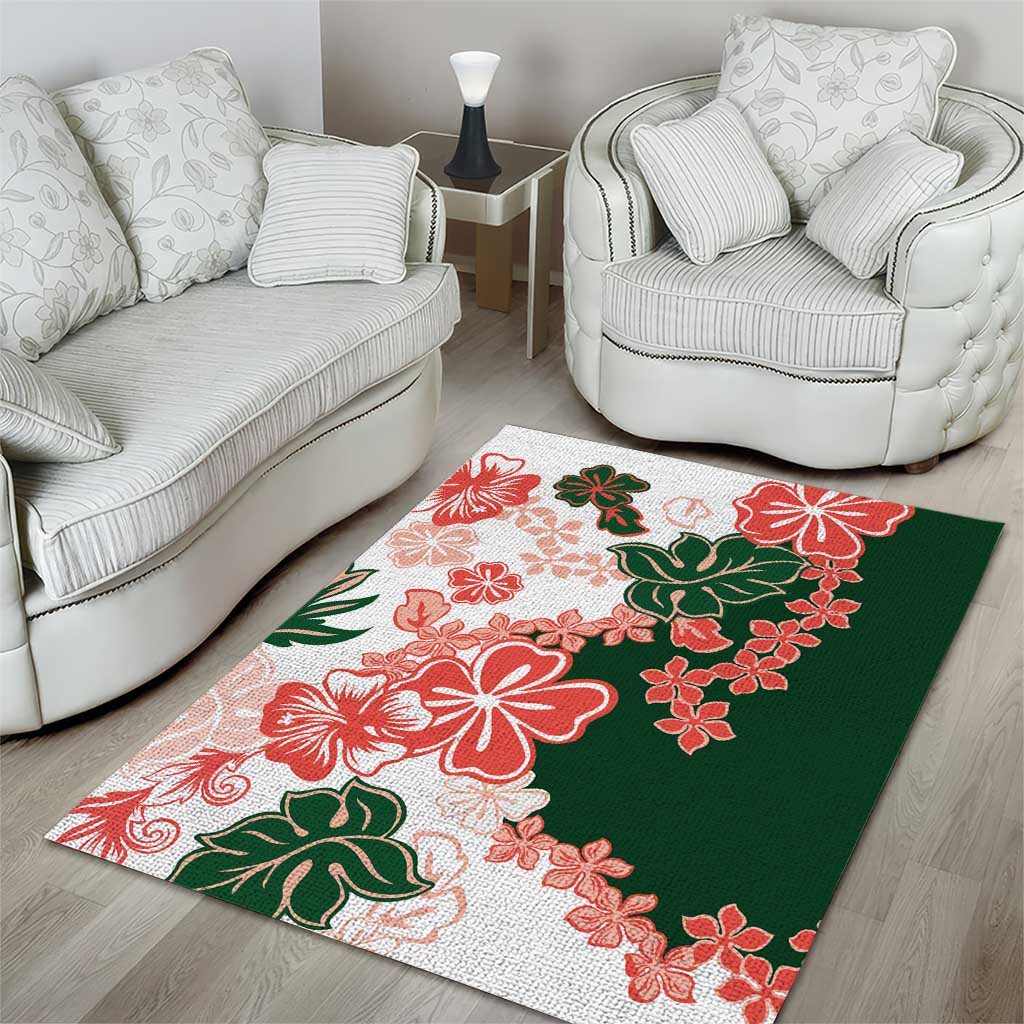 Green Orange Hibiscus Plumeria Floral Area Rug - Polynesian Pride