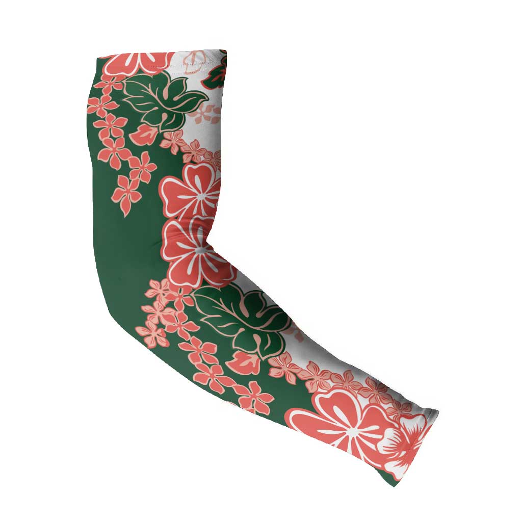 Green Orange Hibiscus Plumeria Floral Arm Sleeves - Polynesian Pride