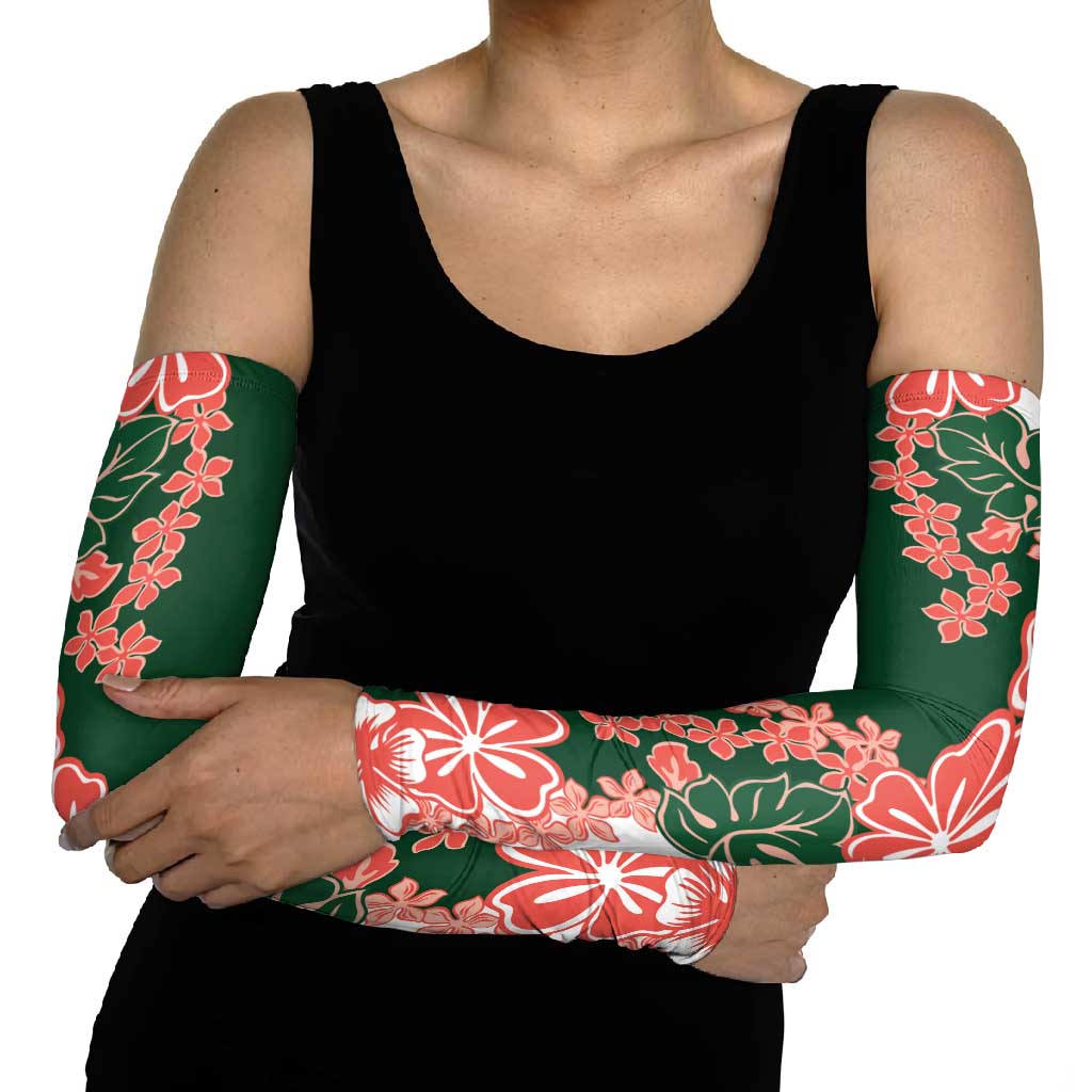 Green Orange Hibiscus Plumeria Floral Arm Sleeves - Polynesian Pride