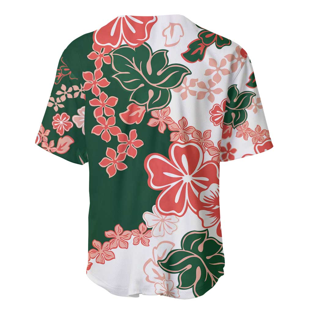 Green Orange Hibiscus Plumeria Floral Baseball Jersey - Polynesian Pride