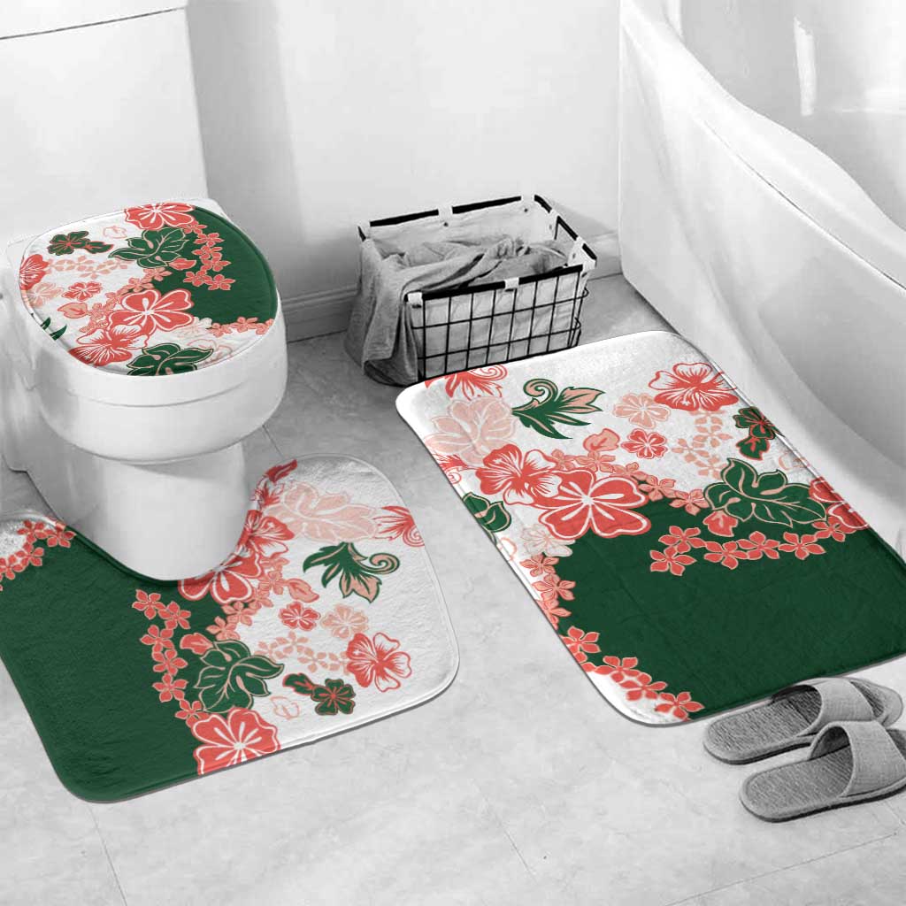 Green Orange Hibiscus Plumeria Floral Bathroom Set - Polynesian Pride