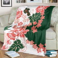 Green Orange Hibiscus Plumeria Floral Blanket - Polynesian Pride