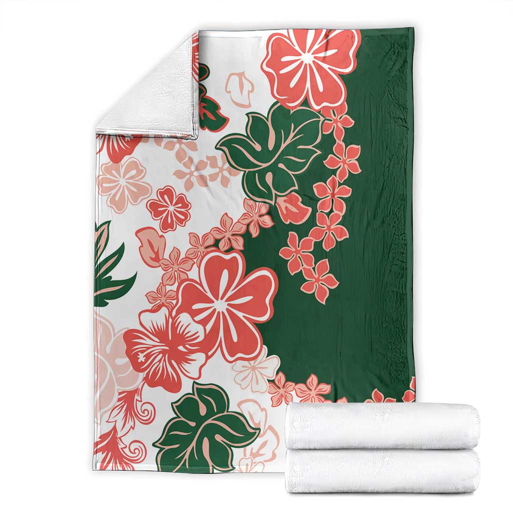 Green Orange Hibiscus Plumeria Floral Blanket - Polynesian Pride