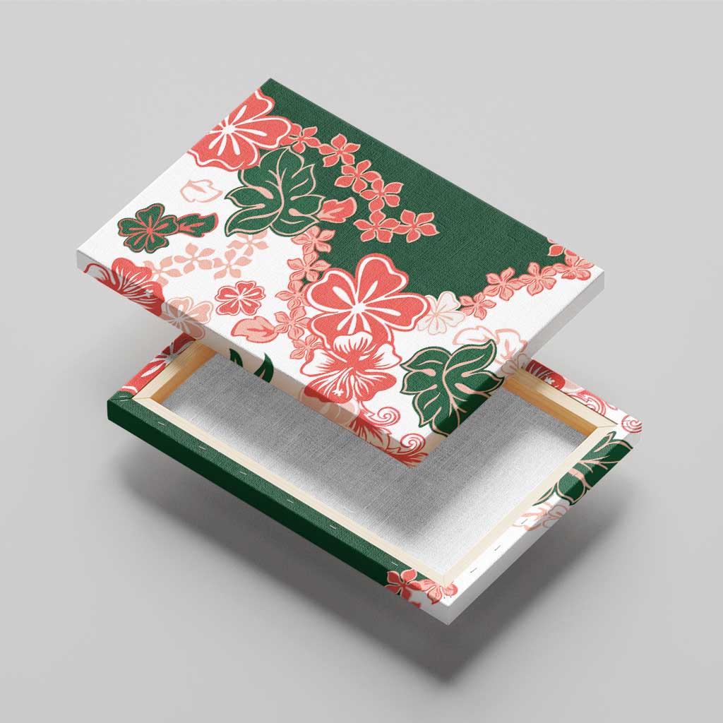 Green Orange Hibiscus Plumeria Floral Canvas Wall Art - Polynesian Pride