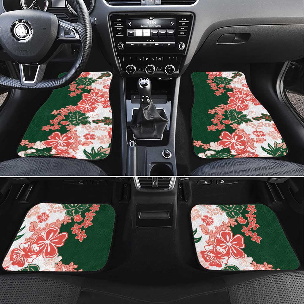 Green Orange Hibiscus Plumeria Floral Car Mats - Polynesian Pride