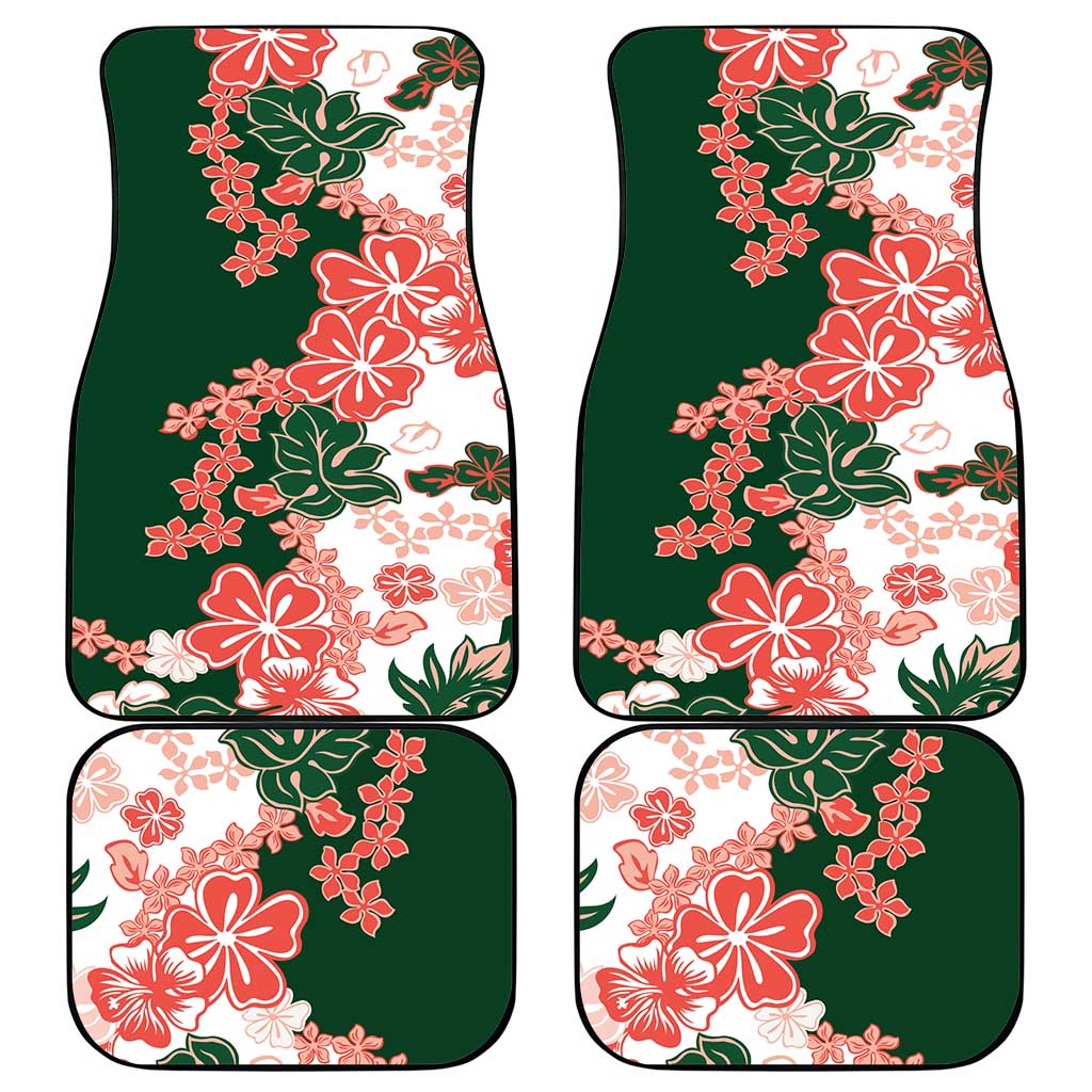 Green Orange Hibiscus Plumeria Floral Car Mats - Polynesian Pride