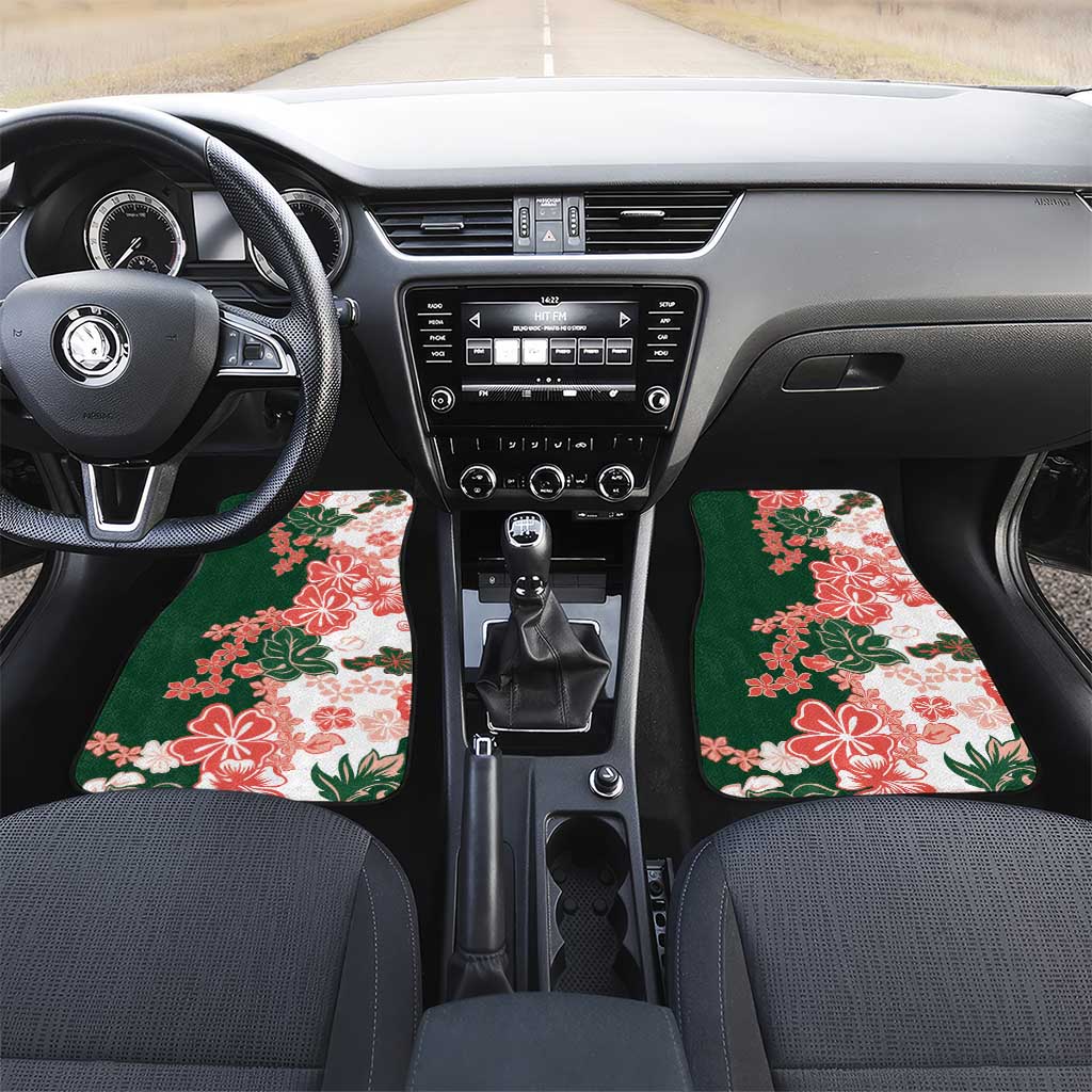 Green Orange Hibiscus Plumeria Floral Car Mats - Polynesian Pride