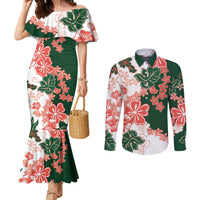 Green Orange Hibiscus Plumeria Floral Couples Matching Mermaid Dress and Long Sleeve Button Shirt LT01 Orange - Polynesian Pride